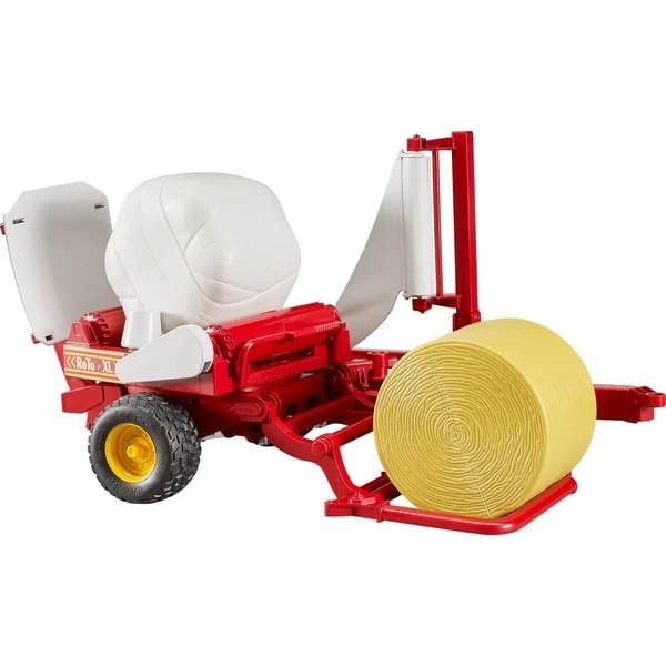 Bruder Ballenwickler Mit Ockerbraunem Und Schwarzem Rundballen, Modellfahrzeug 3 Bruder Ballenwickler Mit Ockerbraunem Und Schwarzem Rundballen, Modellfahrzeug